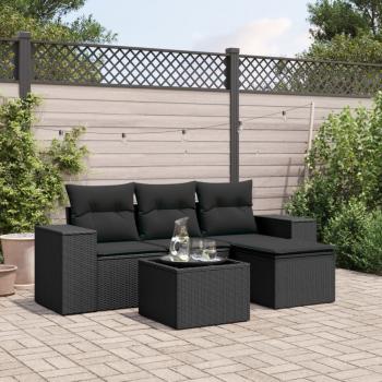ARDEBO.de - 5-tlg. Garten-Sofagarnitur mit Kissen Schwarz Poly Rattan