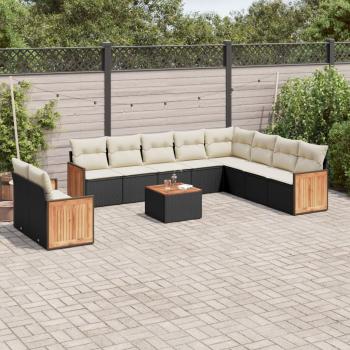 ARDEBO.de - 11-tlg. Garten-Sofagarnitur mit Kissen Schwarz Poly Rattan