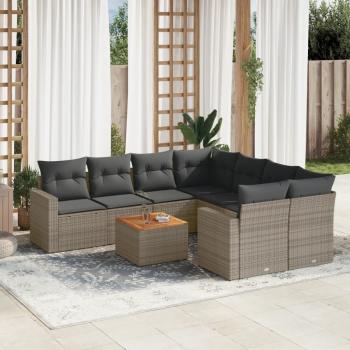 ARDEBO.de - 9-tlg. Garten-Sofagarnitur mit Kissen Grau Poly Rattan