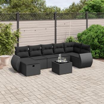 ARDEBO.de - 8-tlg. Garten-Sofagarnitur mit Kissen Schwarz Poly Rattan