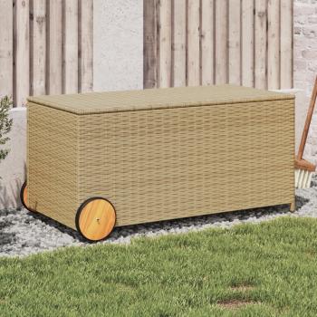 ARDEBO.de - Gartentruhe mit Rollen Beige 190L Poly Rattan
