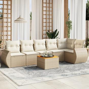 ARDEBO.de - 7-tlg. Garten-Sofagarnitur mit Kissen Beige Poly Rattan