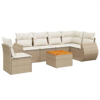 7-tlg. Garten-Sofagarnitur mit Kissen Beige Poly Rattan