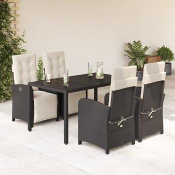 ARDEBO.de - 5-tlg. Garten-Essgruppe mit Kissen Schwarz Poly Rattan