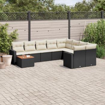 ARDEBO.de - 10-tlg. Garten-Sofagarnitur mit Kissen Schwarz Poly Rattan