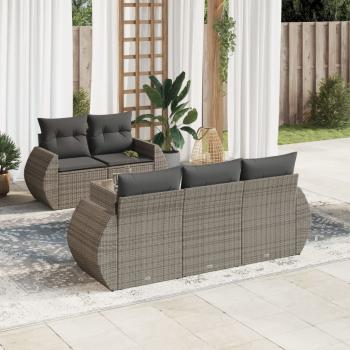 ARDEBO.de - 6-tlg. Garten-Sofagarnitur mit Kissen Grau Poly Rattan