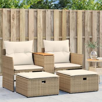 ARDEBO.de - Gartensofa 2-Sitzer mit Hockern Beige Poly Rattan