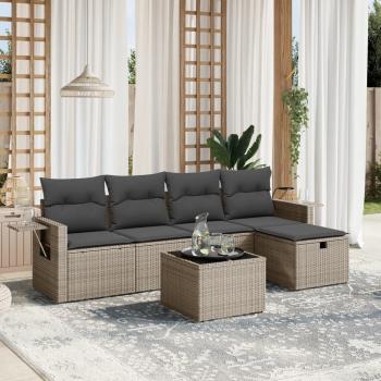 ARDEBO.de - 6-tlg. Garten-Sofagarnitur mit Kissen Grau Poly Rattan