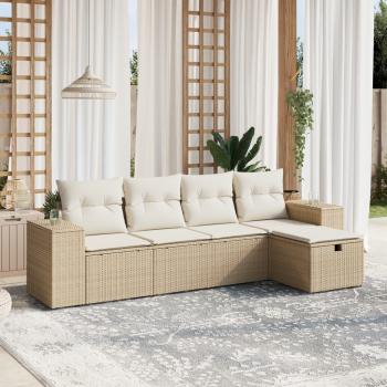 ARDEBO.de - 5-tlg. Garten-Sofagarnitur mit Kissen Beige Poly Rattan
