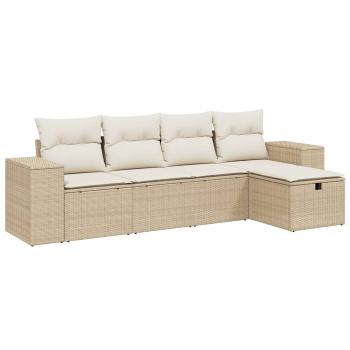 5-tlg. Garten-Sofagarnitur mit Kissen Beige Poly Rattan