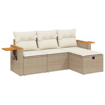 4-tlg. Garten-Sofagarnitur mit Kissen Beige Poly Rattan