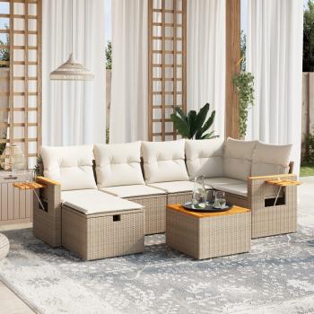 ARDEBO.de - 7-tlg. Garten-Sofagarnitur mit Kissen Beige Poly Rattan