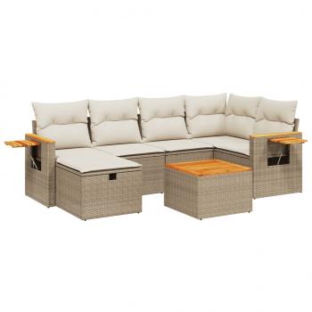 7-tlg. Garten-Sofagarnitur mit Kissen Beige Poly Rattan