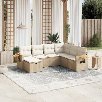 ARDEBO.de - 7-tlg. Garten-Sofagarnitur mit Kissen Beige Poly Rattan