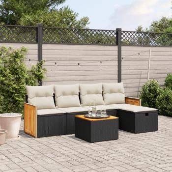 ARDEBO.de - 6-tlg. Garten-Sofagarnitur mit Kissen Schwarz Poly Rattan