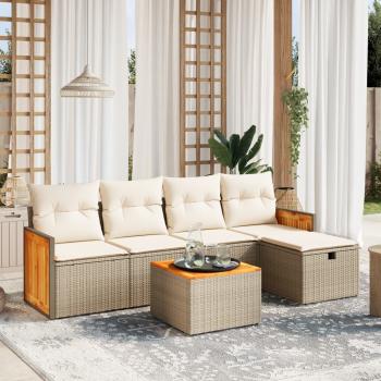ARDEBO.de - 6-tlg. Garten-Sofagarnitur mit Kissen Beige Poly Rattan