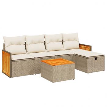 6-tlg. Garten-Sofagarnitur mit Kissen Beige Poly Rattan