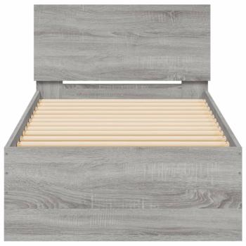 Bettgestell mit Kopfteil und LED-Leuchten Grau Sonoma 75x190 cm