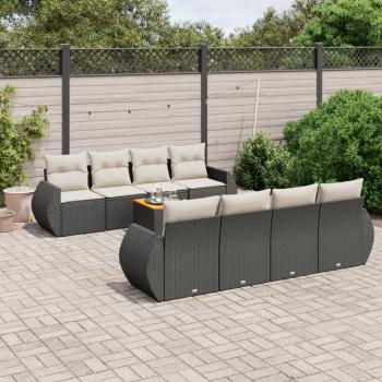 ARDEBO.de - 9-tlg. Garten-Sofagarnitur mit Kissen Schwarz Poly Rattan