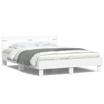 ARDEBO.de - Bettgestell mit Kopfteil LED-Beleuchtung Weiß 140x190 cm