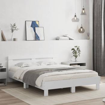 Bettgestell mit Kopfteil LED-Beleuchtung Weiß 140x190 cm