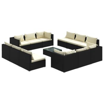 13-tlg. Garten-Lounge-Set mit Kissen Poly Rattan Schwarz