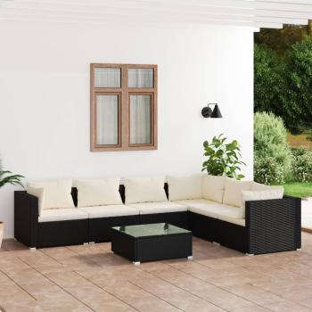 ARDEBO.de - 7-tlg. Garten-Lounge-Set mit Kissen Poly Rattan Schwarz