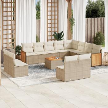 ARDEBO.de - 13-tlg. Garten-Sofagarnitur mit Kissen Beige Poly Rattan