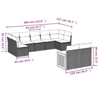 ARDEBO.de - 9-tlg. Garten-Sofagarnitur mit Kissen Schwarz Poly Rattan