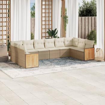 ARDEBO.de - 10-tlg. Garten-Sofagarnitur mit Kissen Beige Poly Rattan