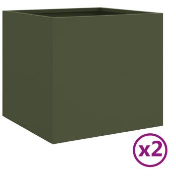 Pflanzkübel 2 Stk. Olivgrün 32x30x29 cm Kaltgewalzter Stahl