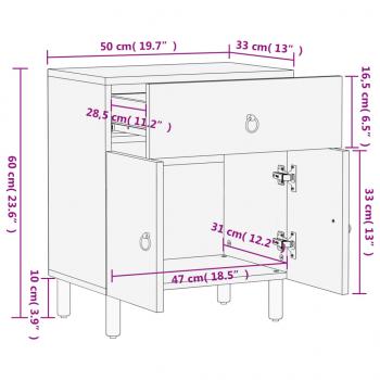 Nachttisch 50x33x60 cm Massivholz Mango