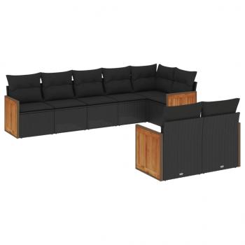 ARDEBO.de - 8-tlg. Garten-Sofagarnitur mit Kissen Schwarz Poly Rattan