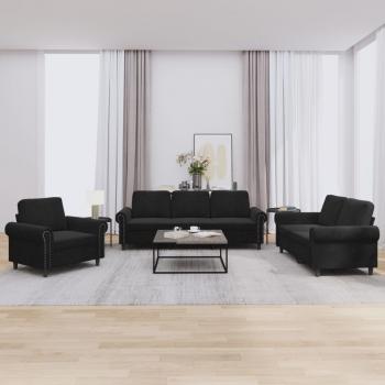 ARDEBO.de - 3-tlg. Sofagarnitur mit Kissen Schwarz Samt