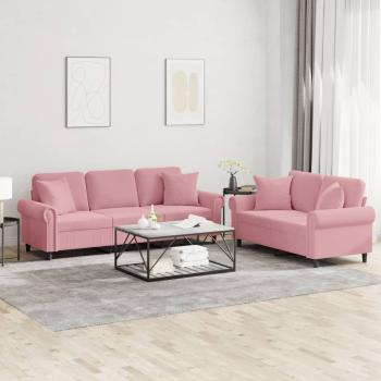 ARDEBO.de - 2-tlg. Sofagarnitur mit Kissen Rosa Samt