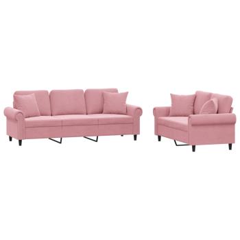 2-tlg. Sofagarnitur mit Kissen Rosa Samt