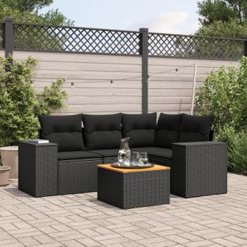 ARDEBO.de - 5-tlg. Garten-Sofagarnitur mit Kissen Schwarz Poly Rattan