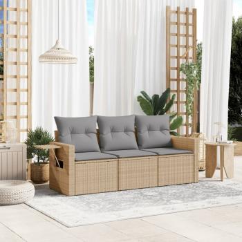 ARDEBO.de - 3-tlg. Garten-Sofagarnitur mit Kissen Beige Poly Rattan