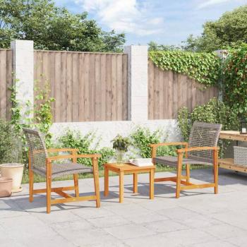 ARDEBO.de - 3-tlg. Bistro-Set Grau Poly Rattan und Akazienholz