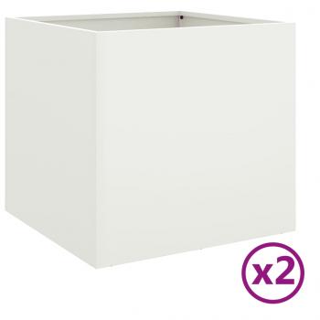 Pflanzkübel 2 Stk. Weiß 49x47x46 cm Kaltgewalzter Stahl