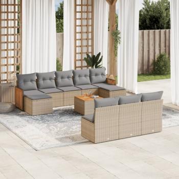 ARDEBO.de - 11-tlg. Garten-Sofagarnitur mit Kissen Beige Poly Rattan