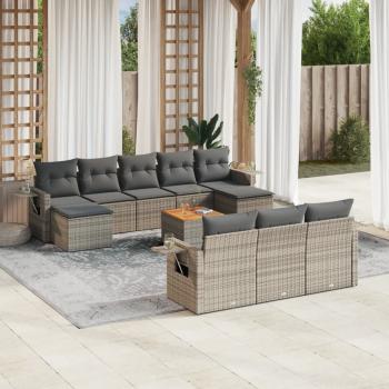 ARDEBO.de - 11-tlg. Garten-Sofagarnitur mit Kissen Grau Poly Rattan