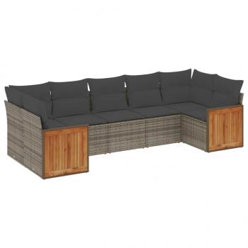 7-tlg. Garten-Sofagarnitur mit Kissen Grau Poly Rattan