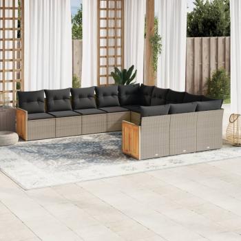 ARDEBO.de - 11-tlg. Garten-Sofagarnitur mit Kissen Grau Poly Rattan
