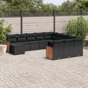 ARDEBO.de - 12-tlg. Garten-Sofagarnitur mit Kissen Schwarz Poly Rattan