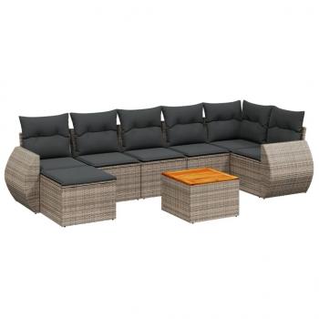 8-tlg. Garten-Sofagarnitur mit Kissen Grau Poly Rattan