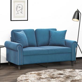 ARDEBO.de - 2-Sitzer-Sofa mit Zierkissen Blau 120 cm Samt