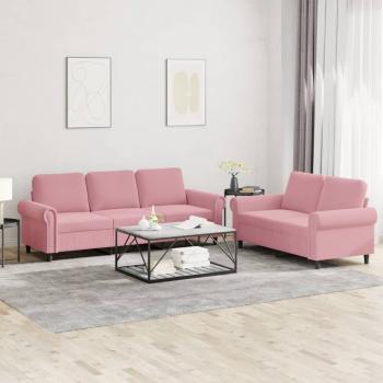 ARDEBO.de - 2-tlg. Sofagarnitur mit Kissen Rosa Samt