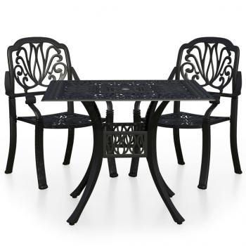 3-tlg. Bistro-Set Aluminiumguss Schwarz