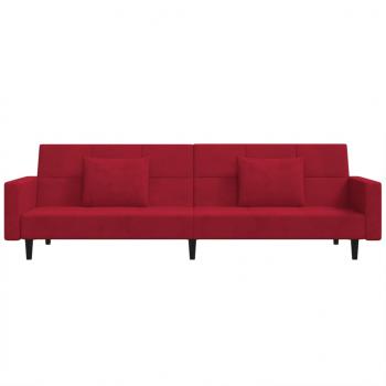 Schlafsofa 2-Sitzer mit 2 Kissen Weinrot Samt